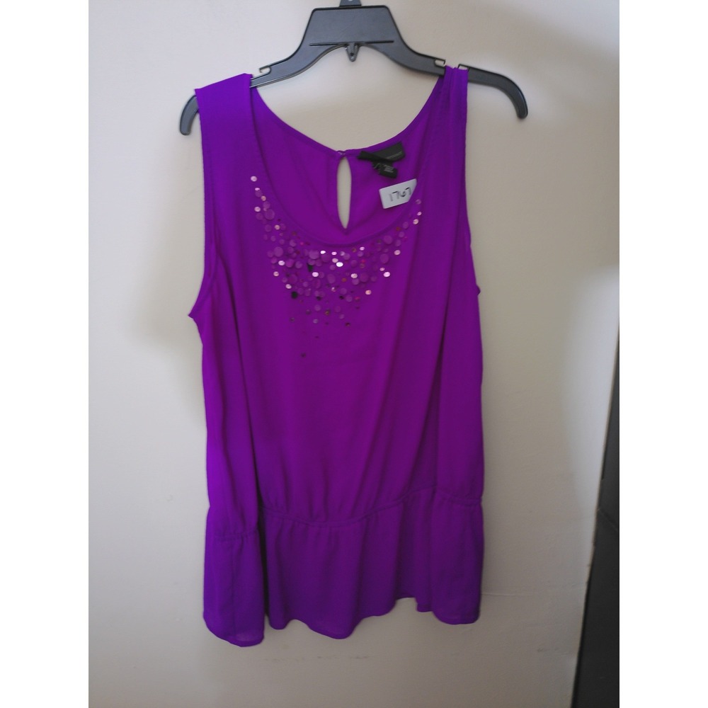 Lane Bryant Sleeveless Blouse Womens 22/24 Purple Sequin Blouson Party Top